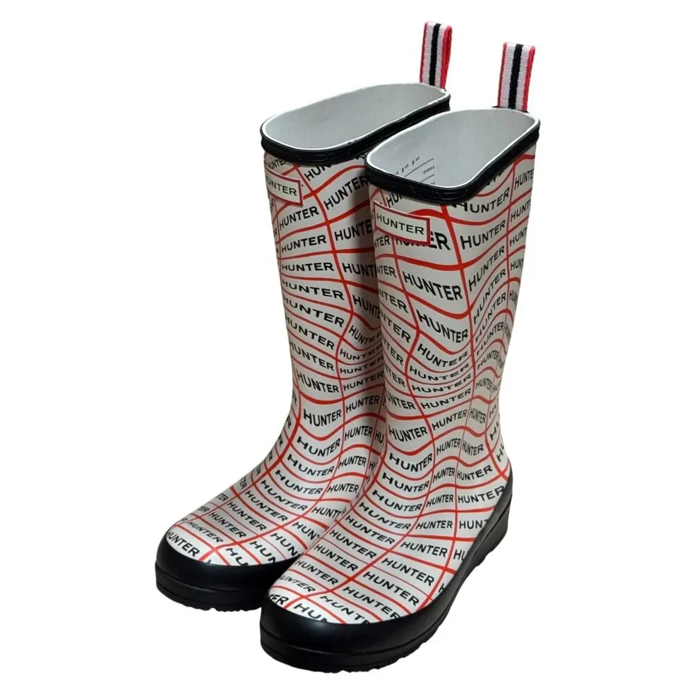 Hunter WFT2065RMA Play Boot Tall Sonic Logo Print Rain Boots White/Red US 6